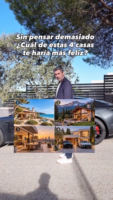 🌊 CASA 1. LA PLAYA — EL ESPÍRITU LIBRE

Para ti, la felicidad está en disfrutar de la vida.

Eres una persona que valora la libertad, las experiencias y los pequeños placeres cotidianos.

Te gusta vivir el presente, sentir que cada día es diferente y tener tiempo para hacer aquello que realmente te apetece.

No buscas necesariamente tener más, sino disfrutar más de lo que tienes.

🏔️ CASA 2. LA MONTAÑA — EL ALMA TRANQUILA

Para ti, la felicidad está en la paz interior.

Eres una persona reflexiva, independiente y que disfruta de los momentos de soledad.

Valoras la naturaleza, el silencio y las relaciones auténticas.

No necesitas grandes estímulos ni la aprobación de los demás para sentirte realizado.

Tu felicidad nace de sentirte en armonía contigo mismo.

🌆 CASA 3. EL ÁTICO — EL SOÑADOR AMBICIOSO

Para ti, la felicidad está en crecer y descubrir hasta dónde puedes llegar.

Eres una persona inquieta, curiosa y con grandes aspiraciones.

Te gusta rodearte de oportunidades, conocer gente y vivir nuevas experiencias.

Disfrutas marcándote objetivos y superándote constantemente.

Tu felicidad está en sentir que avanzas y que todavía tienes mucho por descubrir.

🏎️ CASA 4. LA MANSIÓN Y LOS COCHES — EL TRIUNFADOR

Para ti, la felicidad está en alcanzar aquello que un día soñaste.

Eres una persona ambiciosa, competitiva y determinada.

Te gusta disfrutar de las recompensas de tu esfuerzo y compartir tus logros con quienes te rodean.

El reconocimiento y el éxito te motivan porque representan todo lo que has sido capaz de conseguir.

Tu felicidad está en convertir tus sueños en realidad.

⸻

¿Cuál has elegido? ¿1, 2, 3 o 4? ¿coincide con tu personalidad? 👇
